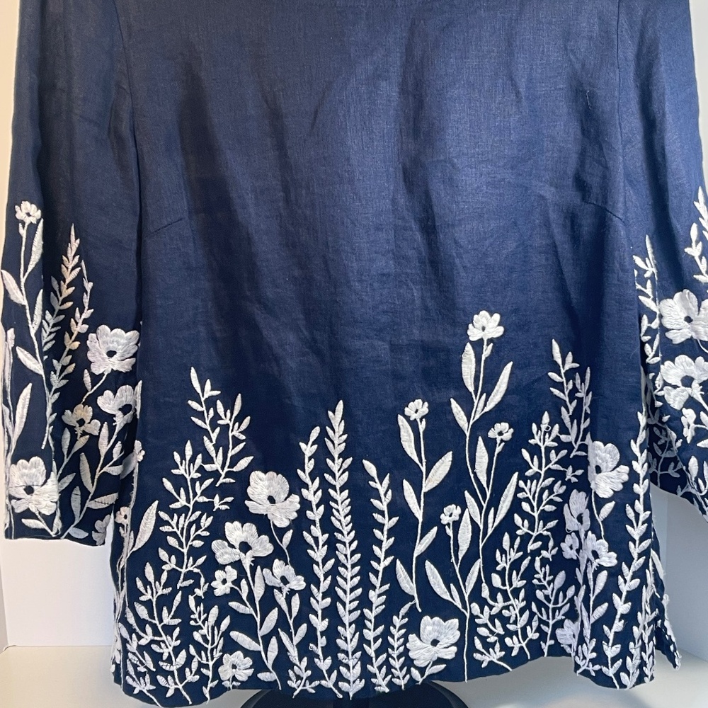 Charter club 100% linen embroidered 3/4 sleeve blouse - Picture 5 of 10